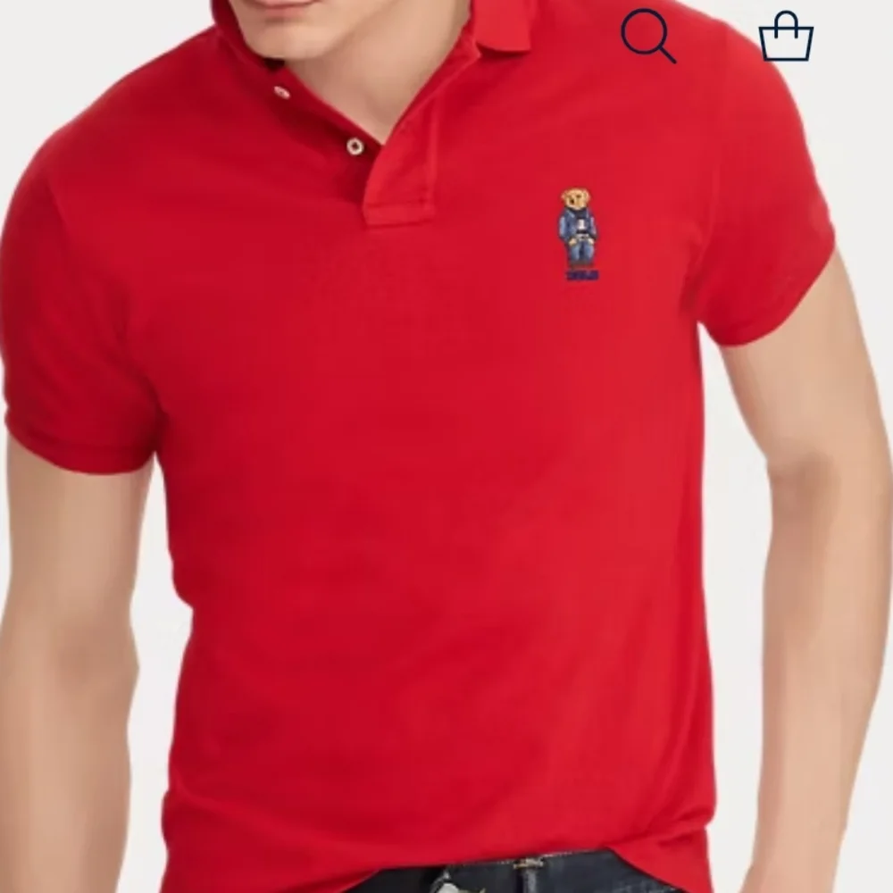 Polo by Ralph Lauren Red Classic Fit Bear Wearing Flag Sweater Short Sleeve Polo